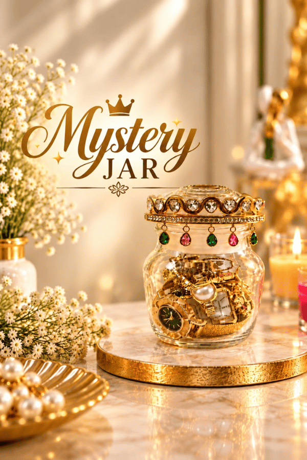Classic Premium Jar filled with anti-tarnish jewellery and two watches
