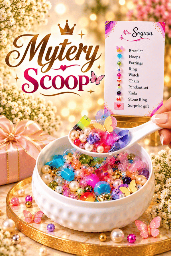 Premium Mystery Scoop bowl filled with a watch, bracelets, earrings and rings